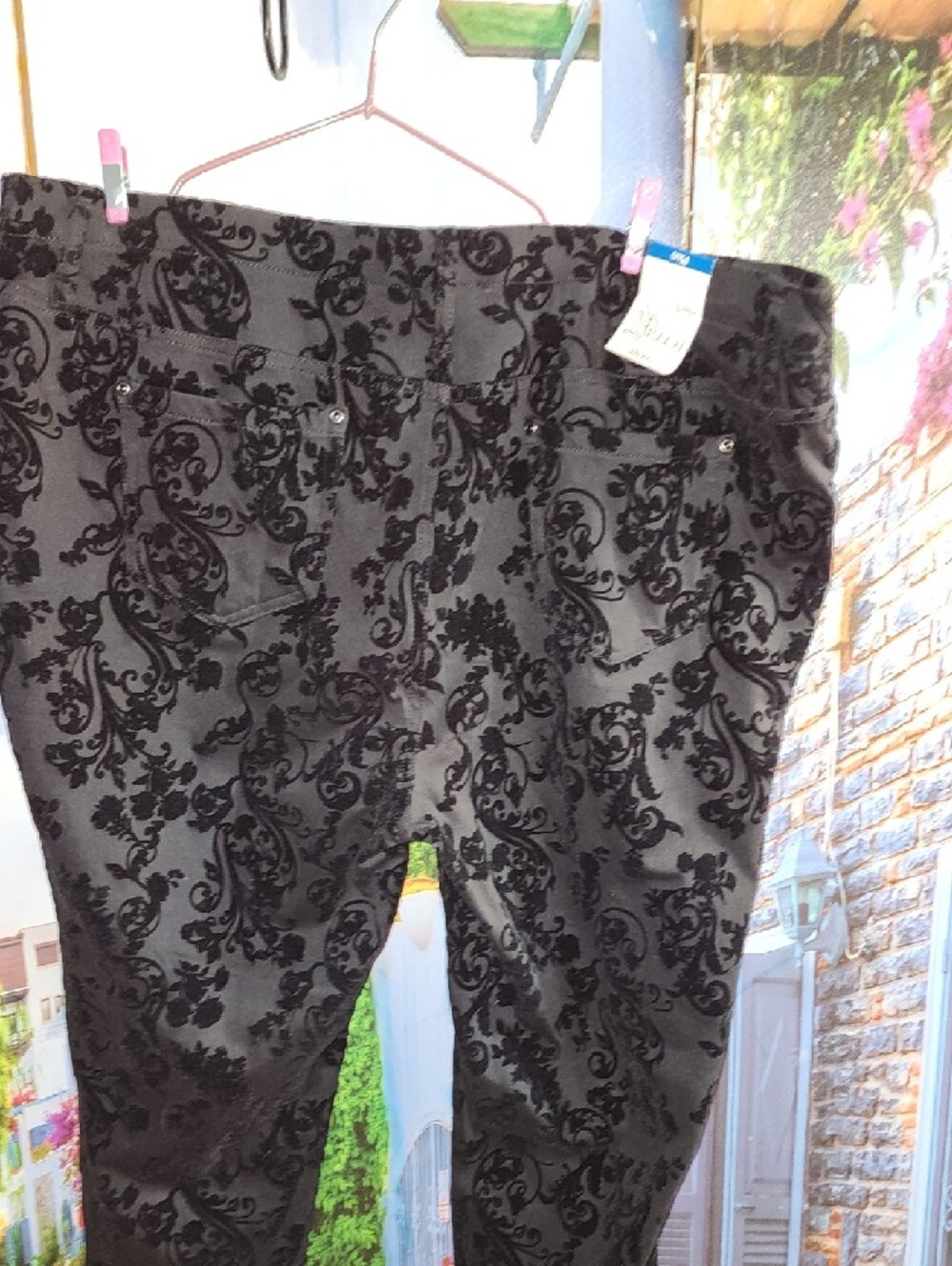 Terra Sky Black Velvet Burnout Floral Skinny Pants Size 2x - Picture 7 of 12